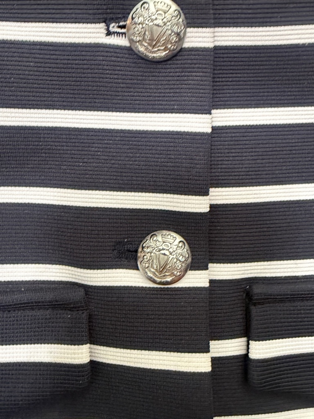 Veronica Beard Navy and White Striped Cropped Jacket with Silver Buttons - Picture 3 of 5